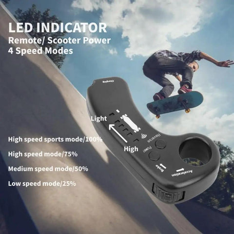 Electric Skateboard Remote Controller for Smart Four Wheel Dual Drive Scooters, four speed modes, LED power indicator.