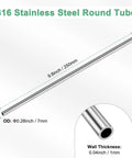 316 Stainless Steel Tube 250mm Length 7mm Outer Diameter 1mm Wall Seamless Pipe for Construction Machining DIY Projects