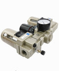 Three Eighths Inch Pneumatic FRL Air Filter Regulator Lubricator Combo Treatment Unit AF3000 AR3000 AL3000 close-up view