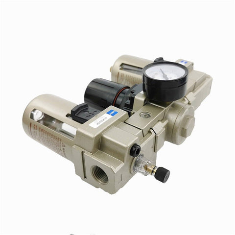 Three Eighths Inch Pneumatic FRL Air Filter Regulator Lubricator Combo Treatment Unit AF3000 AR3000 AL3000 close-up view