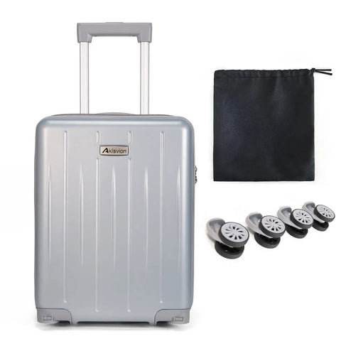 18 Inch Carry On Luggage With Movable Wheels TSA Approved Under The Seat Cabin Friendly Hard Shell Lightweight Bag In Pearl Silver