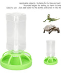 Slick Automatic Reptile Water Bowl And Tortoise Water Dish Featuring Rock Solid Plastic Build, includes a clear bottle and green base.