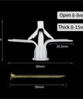 Self Drilling Drywall Anchors Kit 100 Pack with Zinc Plated Screws and Nylon Wall Plugs for Plasterboard size guide