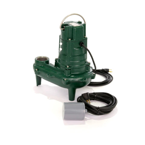 Heavy Duty 1-1/2 Inch Submersible Sump Pump With Non Clogging Vortex Design And Rugged Cast Iron Housing on a white background.