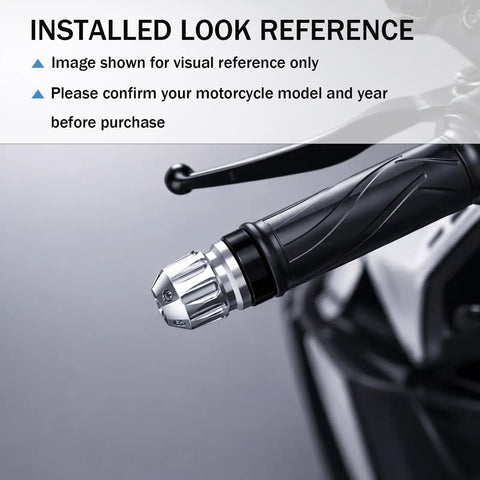 Classic Premium Heavy Duty Motorcycle Handlebar End Weight Sliders In Sleek Black installed on a bike handlebar, showing detailed design.