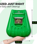 Big Leaf Scoops For Fast Leaf Cleanup Ergonomic Handheld Rakes With Oversize Claws For Lawn Debris Works Wet Or Dry Protective Guard Against Nettles And Bushes Lifetime Quality Guarantee 1 Pair. Image of one green scoop showing measurements.