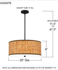 Hoffman 4 Light Matte Black Pendant With Faux Wood Veneer Drum Shade Durable Steel Construction 20-inch diameter, height adjustable