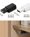 Push To Open Cabinet Catch With 25 Lbs Magnetic Hold, Spring Loaded Door Latch, black and white units with screws on cabinet