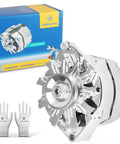 Chrome 1 Wire Self Exciting 120 Amp High Output Alternator Replacement 12V CW Rotation 10SI Style shown with packaging
