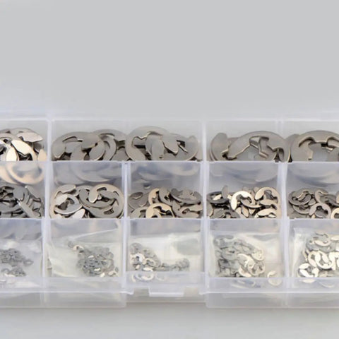 External Stainless Steel Retaining Ring Kit 400Pcs M1.5 To M15 E Shaped Snap Rings in compartmental storage box