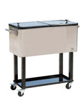 Massive 80 Quart Stainless Steel Patio Cooler Rolling Party Cart For Outdoor Entertaining Holds Up To 100 Cans Or 50 Bottles With Removable Dual Hinged Lid