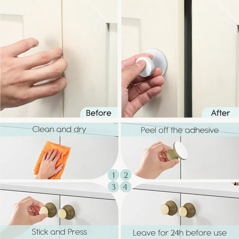 Six Pack Grayish Green Aluminum Self Adhesive Knobs For Cabinets And Drawers Easy Stick On Cupboard Handles No Drill Needed Dresser Window Closet Upgrade, 1.1-inch