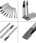 2Mm Leather Oval Hole Punch Kit, 9 Piece Carbon Steel Hollow Punch Set for Leatherwork and Crafts, multiple tool angles shown