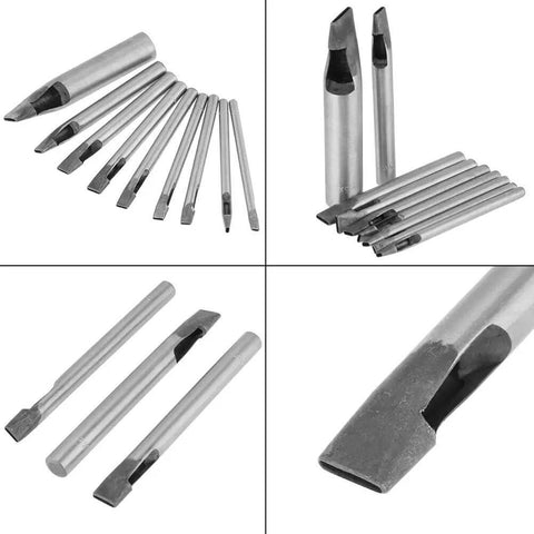 2Mm Leather Oval Hole Punch Kit, 9 Piece Carbon Steel Hollow Punch Set for Leatherwork and Crafts, multiple tool angles shown