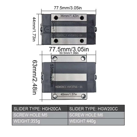 Top Notch High Precision Linear Guide Rail Kit With Two Steel Bearing Slider Blocks For HGR15 And HGR20 Smooth Low Friction 3D Printing And CNC Machine Tool Performance Right Out Of The Box, size chart