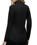 Back view of Women Long Sleeve Golf Polo Shirt Quarter Zip Stand Collar Pullover With Thermal Lining For Cold Weather Athletic Workout Top