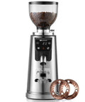 Premium 64Mm Titanium Flat Burr Coffee Grinder With 100 Precision Settings Solid Stainless Steel Body Adjustable Digital Timer.
