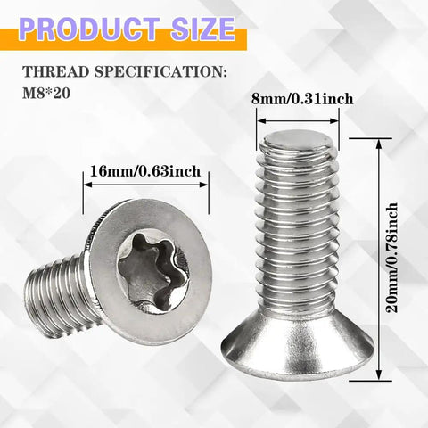 4 Pack Stainless Steel Brake Rotor Screws For Front And Rear Discs, short fixing screws, rust resistant, M8x1.25x20mm