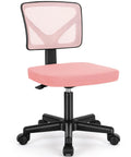 Ergonomic Low Back Mesh Desk Chair With Rolling Wheels Armless Swivel Office Seat in Pink for Home or Dorm