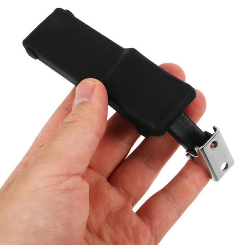 Close-up of a Spring Hasp Latch For Toolbox And Car Hood Flexible Draw Latch With Rubber Damping Built Tough Steel Build