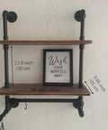Industrial Pipe Shelves With Towel Bar For Bathroom, Rustic Floating Wall Shelves With Wood Planks, 24 Inch, Black Metal Pipes