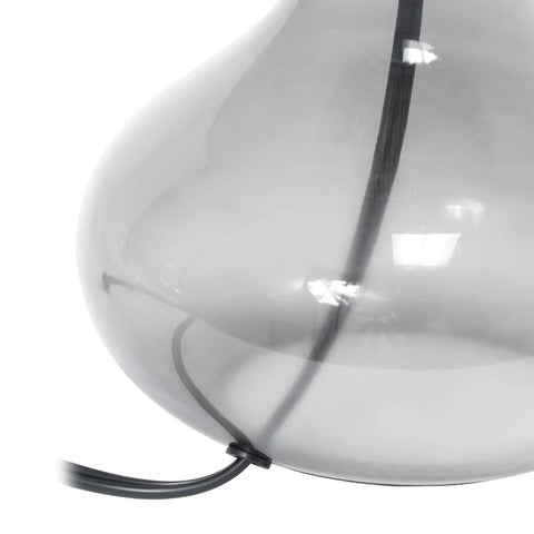 Close-up of clear glass base detail of Small Glass Raindrop Bedside Table Lamp With Clear Glass Base And White Fabric Shade Easy Rotary Switch Open Bottom Base Uses 40W Bulb Cozy Nightstand Vibe Lighting For Bedroom Or Living Room.