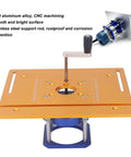 Kickass Aluminum Router Table Insert Plate With Inverted Lifting Base For Shop Benches, hard aluminum, CNC machined, smooth surface.