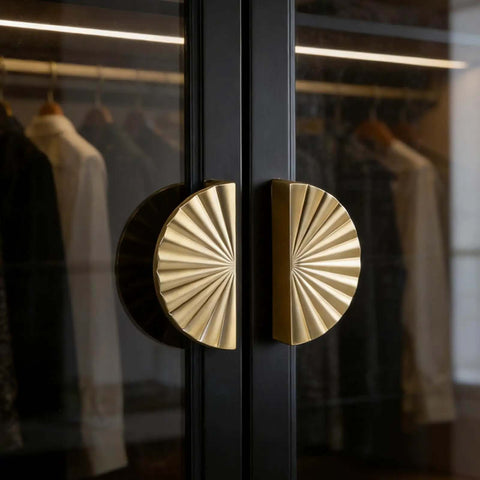 Six Pack Brushed Gold Half Moon Cabinet Pulls 2.5 Inch Center Spacing For Cabinets Drawers Dressers Closets Cupboards