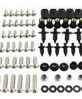 Beefy Motorcycle Bolt Kit With Nuts Washers And Screws Assortment For FJR1300 2001 2012 Silver Hardware Set For Bike Repairs And Upgrades Durable Stainless Steel Hardware For Long Lasting Bike Maintenance And Easy Install, stainless bolts and black clips