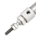 Close-up of Compact Aluminum Pneumatic Air Cylinder CDJ2B10-10 Double Acting, focusing on threaded rod and aluminum body detail.