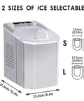 Portable Slick Countertop Ice Maker With Fast Bullet Ice Cubes Ready In Eight Minutes And 33 Pounds Daily For Kitchen Bar Or Game Room Chill Setup, showing two sizes of ice options.