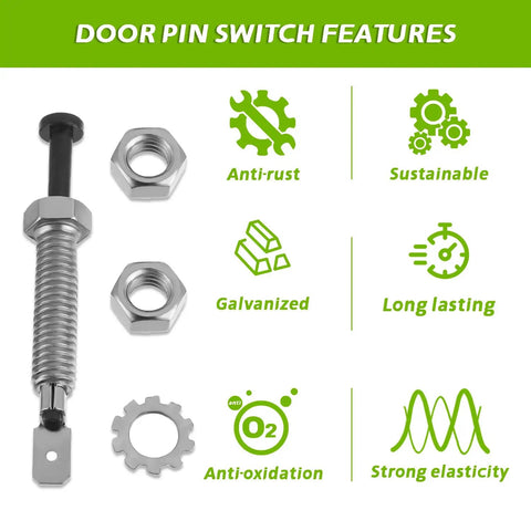 Features of 12V Door Pin Switch Pack Of 4 Instantaneous Adjustable Door Latch Switch For GM Hood Alarm Light, including anti-rust and sustainability.