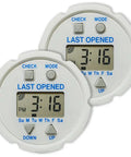 Straight Up Reliable Bottle Cap With Time Stamp Reminder For Meds Vitamins And Supplements Two Pack showing digital display and controls.