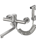 Wall Mount Kitchen Faucet With Side Sprayer, Workhorse Pro Grade Commercial Faucet, Brushed Nickel Stainless Steel, Wall-Mount View