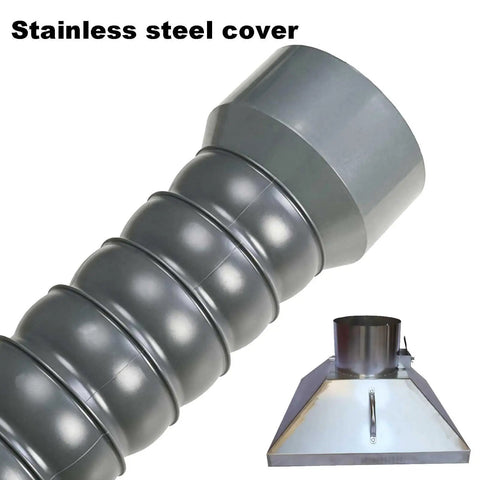 Top Shelf Flexible Duct Collector Arm For Fume Extraction With No Sweat Setup 4 6 And 8 Inch Adjustable Hose Kit showing stainless steel cover and flexible duct.