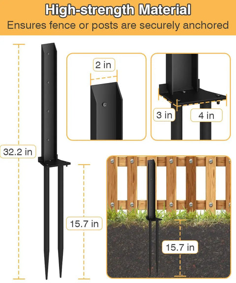 Heavy Duty Fence Post Anchor Kit With Ground Spikes Double Tube Steel Post Repair Stakes For Tilted Or Broken Wood Posts Durable Two Pack For Quick Fixes And Long Lasting Stability