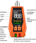 Three-Wire 120V AC Outlet Tester With GFCI Function, Detects Open Ground, Open Neutral, Hot Ground Reverse, Hot Neutral Reverse, Open Hot, Dual Open, Color LCD Screen, LED Indicator Lights, Must-Have Standard 3-Wire Receptacle Tester orange handheld