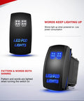 Heavy Duty 16AWG LED Pod Lights Wiring Harness Kit With Four Leads Power Relay Inline Fuse And Weatherproof Connectors Handles Up To 180W Total Blue Finish Ideal For Off Road Trucks Jeeps UTVs And Outdoor Lighting Setups rocker switch with LED pod light icon