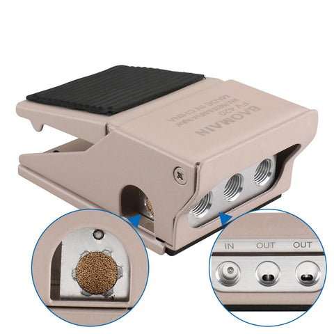 Side view of Pneumatic Foot Pedal Valve FV-420 Momentary 4 Way 2 Position One Quarter Inch PT Threaded Nonslip Rubber Foot Switch