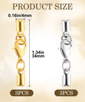 6-Piece Cord End Caps With Lobster Clasps, gold and silver, 4mm leather cord ends jewelry clasps, brass barrel connectors