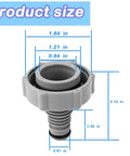 Detailed measurements of durable 1.25 inch pool hose drain adapter for above ground pools replacement 2 pack leak proof connector fitting compatible with P6H1419 and most standard drain kits.