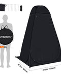 Pop Up Privacy Shower Tent For Camping And Beach with portable toilet space, extra tall dark fabric, carry bag, and stakes