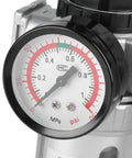Close-up of gauge on 1/2-Inch Air Filter Regulator Lubricator Gauge Kit With Oil Water Separator For Compressed Air Tools