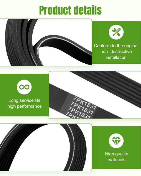 Top Pick 7PK1835 Engine Serpentine Drive Belt For Honda Accord 2008-2012 With 2.4L L4 gas showing high quality construction details.