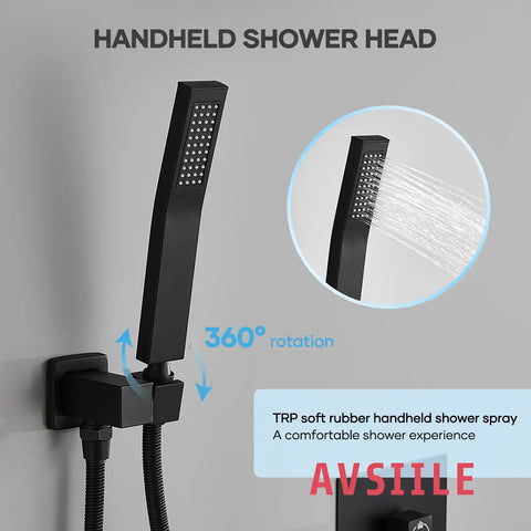 Top Shelf Matte Black Shower Faucet Set With 10 Inch Rainfall Shower Head And Tub Spout, Solid Stainless Steel Bathroom Fixture With Triple Spray Functions For Real Deal Relaxation