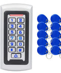 Waterproof Standalone Access Control Keypad With Metal RFID Card Reader For Door And Gate Entry 2000 User Capacity shown with keyfobs