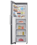 Interior view of Large 11 Cubic Foot Convertible Upright Freezer And Fridge Flip Featuring Even Airflow And Reversible Door Design Energy Star Certified Stainless Steel with food.