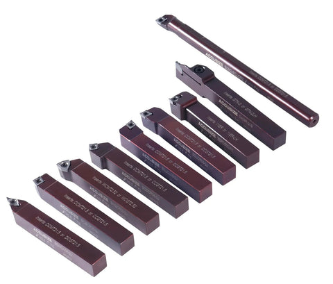 Accusize 1/2'' shank 9pc indexable carbide turning tool and boring bar set for aluminum
