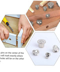 Two Set Dowel Centering Tool Kit For Precise Alignment In Woodworking Projects Dowel Pin Centering Plugs For Accurate Hole Marking Steel Construction Drill Center For DIY Furniture And Carpentry, steel dowel centers on wood
