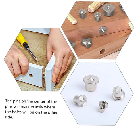 Two Set Dowel Centering Tool Kit For Precise Alignment In Woodworking Projects Dowel Pin Centering Plugs For Accurate Hole Marking Steel Construction Drill Center For DIY Furniture And Carpentry, steel dowel centers on wood